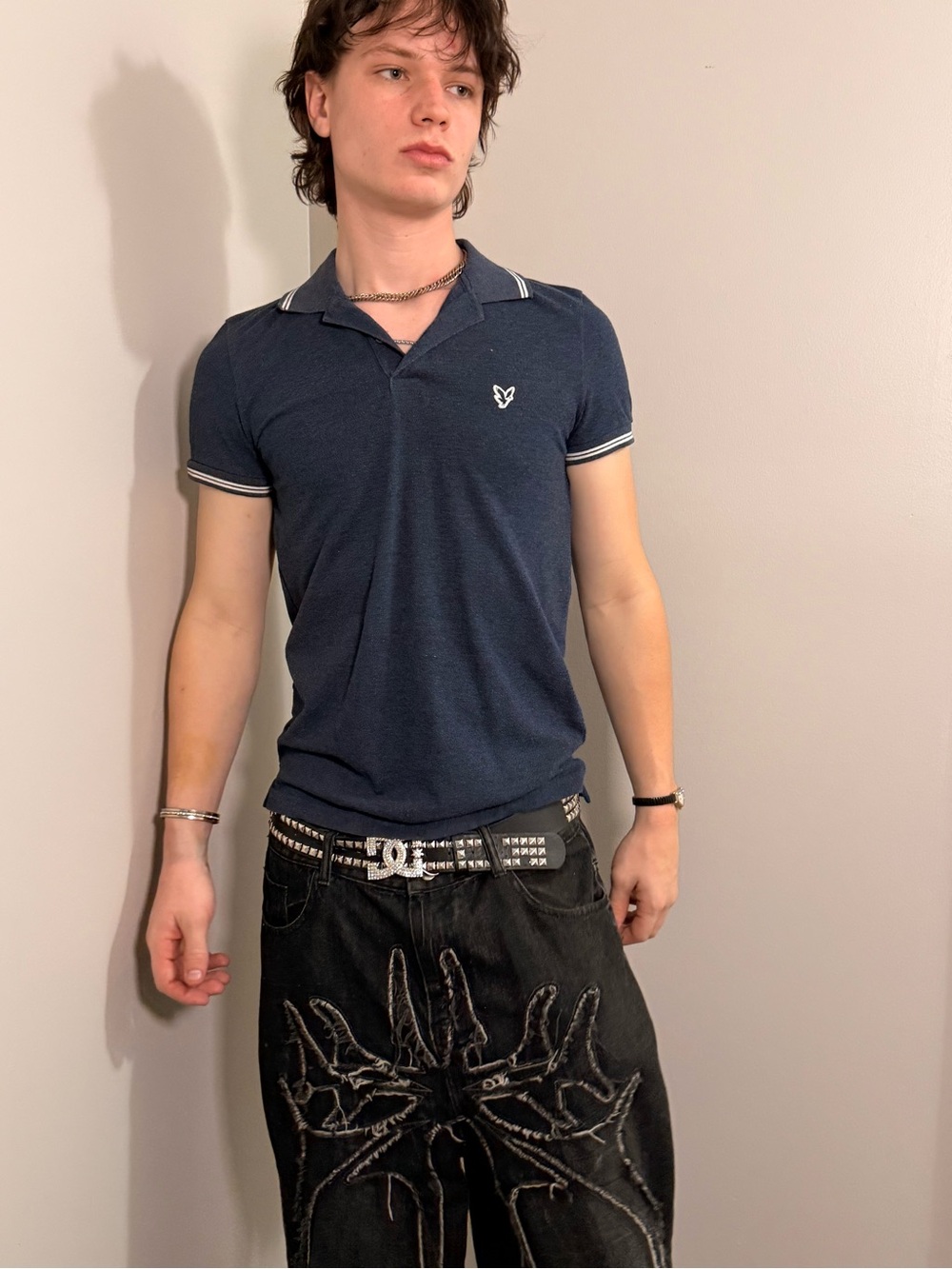 American Eagle Outfitters Navy Polo with White Contrast Trim